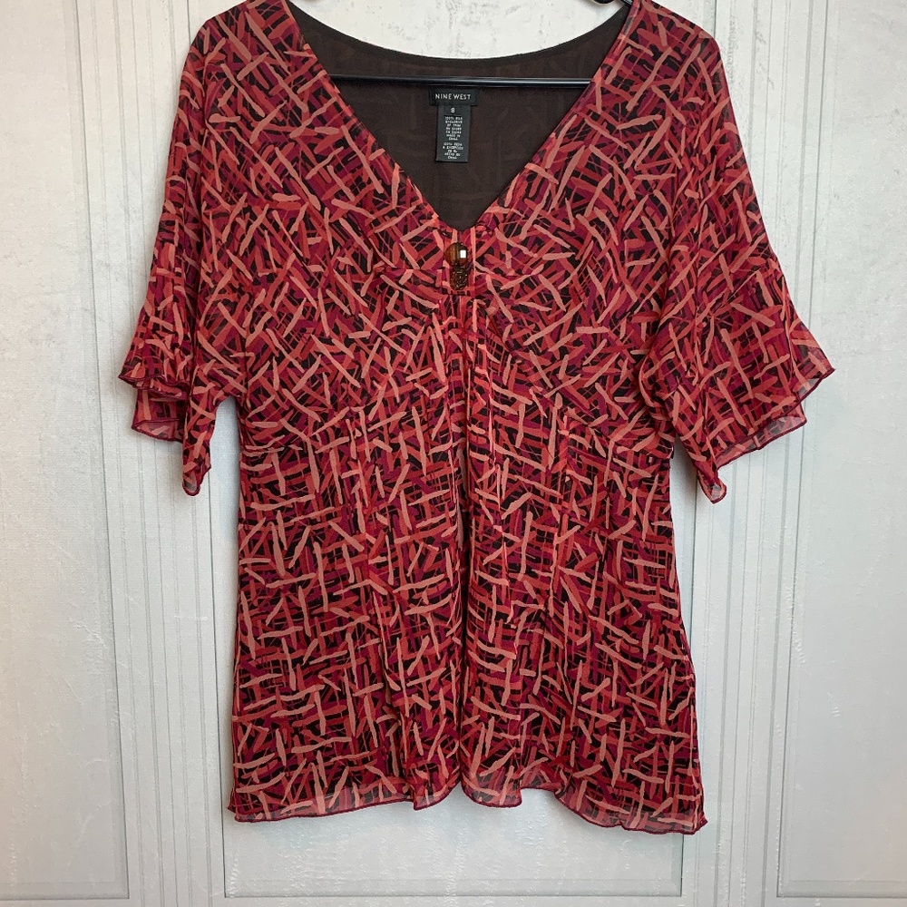 Nine West Red Pattern Blouse